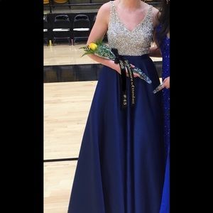 Long Navy Blue Homecoming/Prom Dress